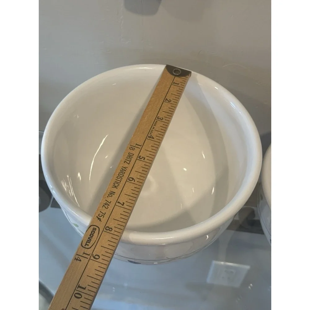 Vintage Italy Nesting Ceramic Mixing Bowl Set 3pc Floral Blue Line Stoneware Pot